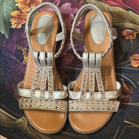 SHEIN Shoes - Super cute-Gold rhinestones and braided looped backs make these sandals a MUST!!